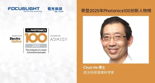 炬光科技首席科学家Chun He博士荣登2025年Photonics100创新人物榜单